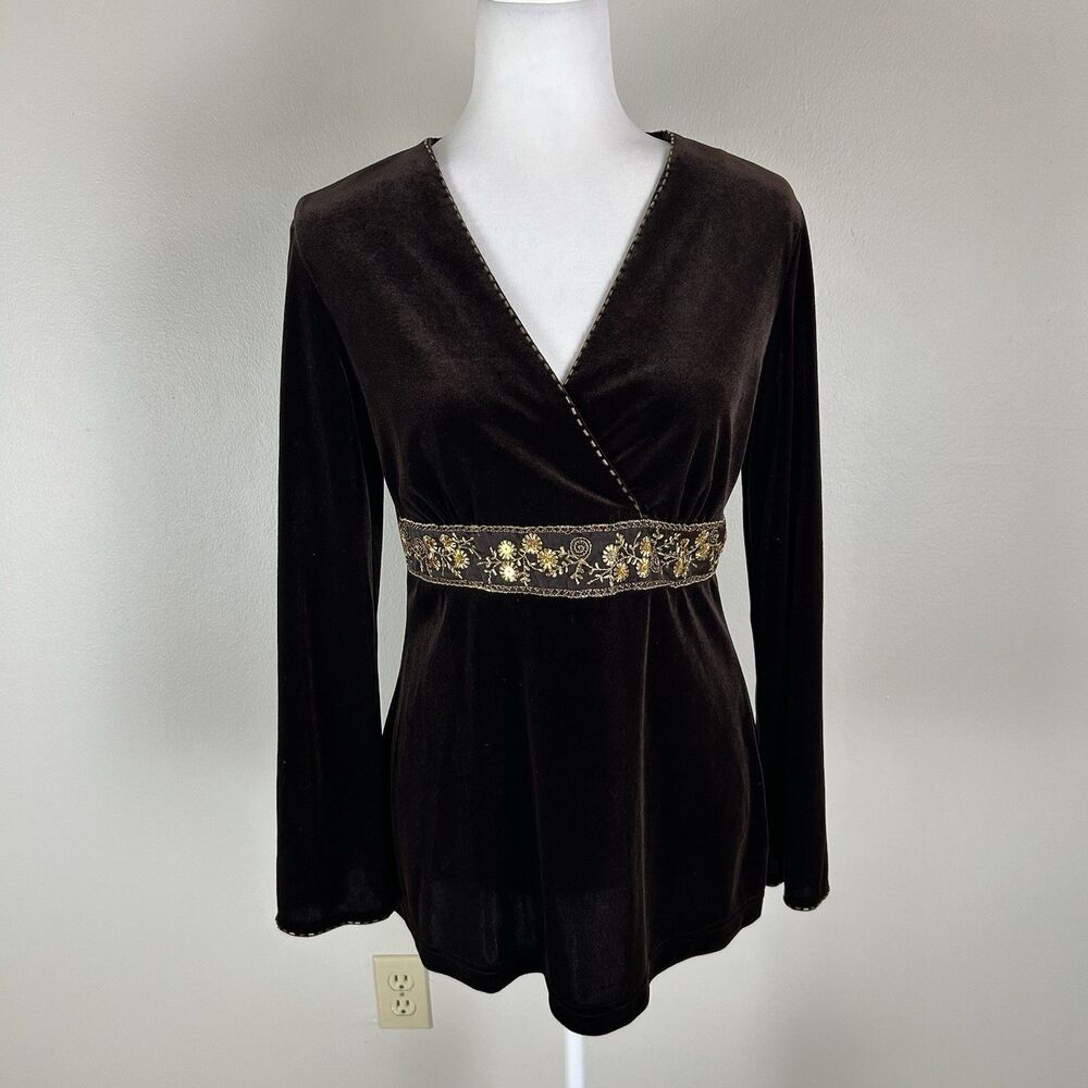 Y2K Size M Chocolate Brown Tunic Top Blouse Long Sleeve Renaissance Babydoll